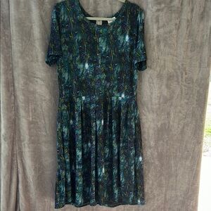 LuLaRoe Peacock Feather Fit and Flare Mini Dress